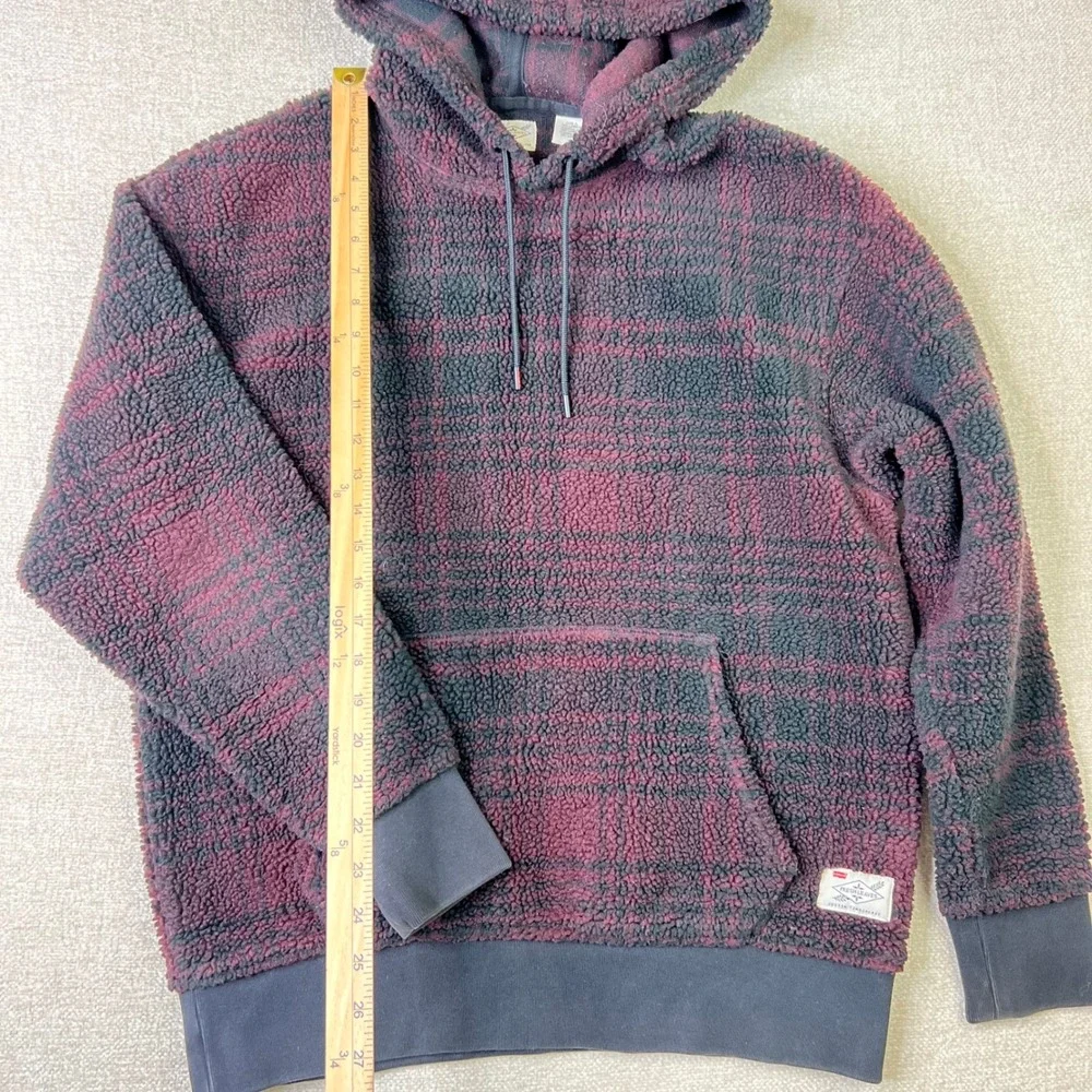 Levis Justin Timberlake Fresh Leaves Sherpa Hoodie Mens Medium Plaid Burgundy